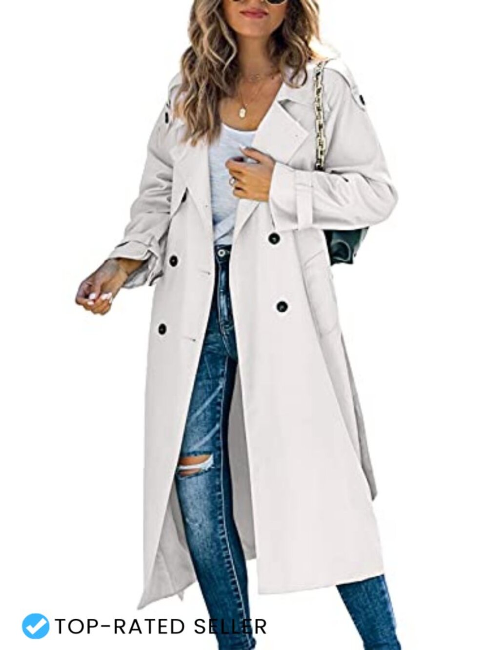 Womens Long Trench Coat Double Breasted Windproof Overcoat With Belt